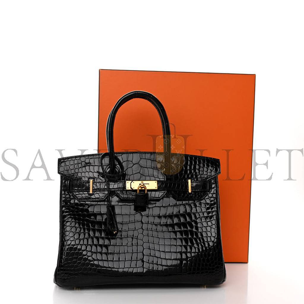 HERMES NOIR BLACK GHW NILOTICUS CROCODILE BIRKIN 30 HANDBAG (30*22*16cm)